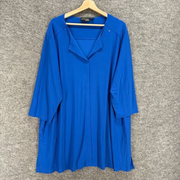 Attitudes Mini Dress Women 3X Plus Blue Short V-Neck Long Sleeve Pullover Casual - Picture 1 of 7